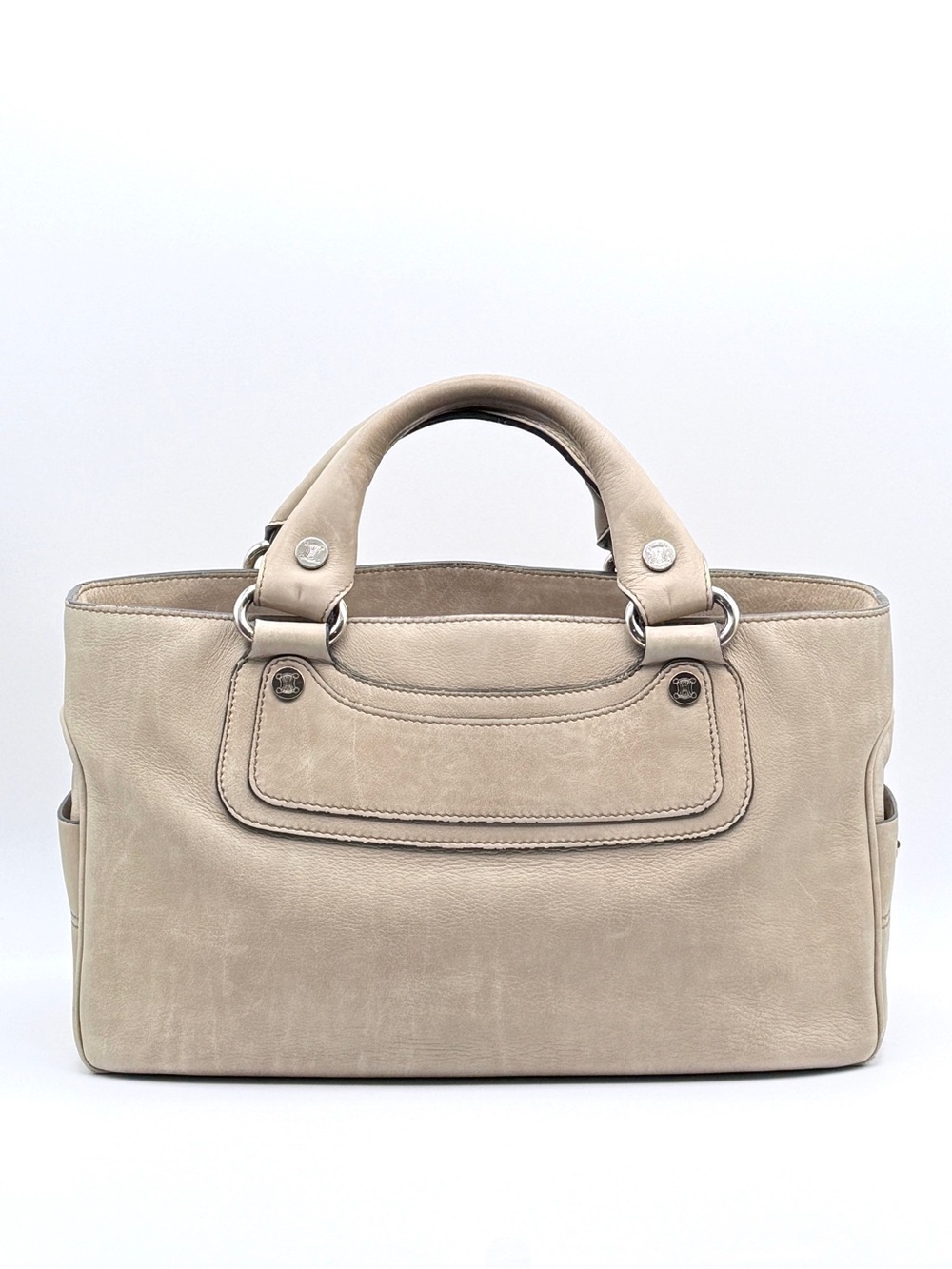 Vintage Celine Boogie Bag Beige Smooth Calfskin Leather Satchel Tote